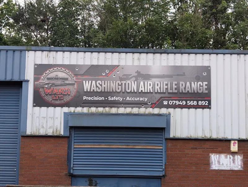 ACM sign for Washington Air Rifle Range on an industrial unit